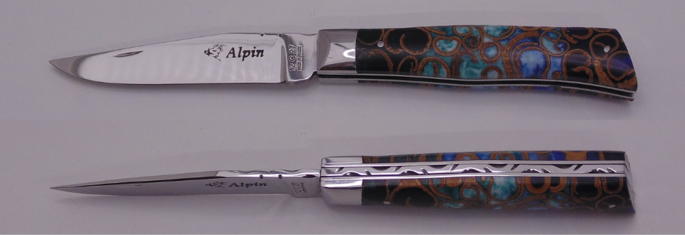 Couteau l'Alpin lame inox cannelle et resine turquoise 31613-CT Coutellerie Chevalerias Thiers