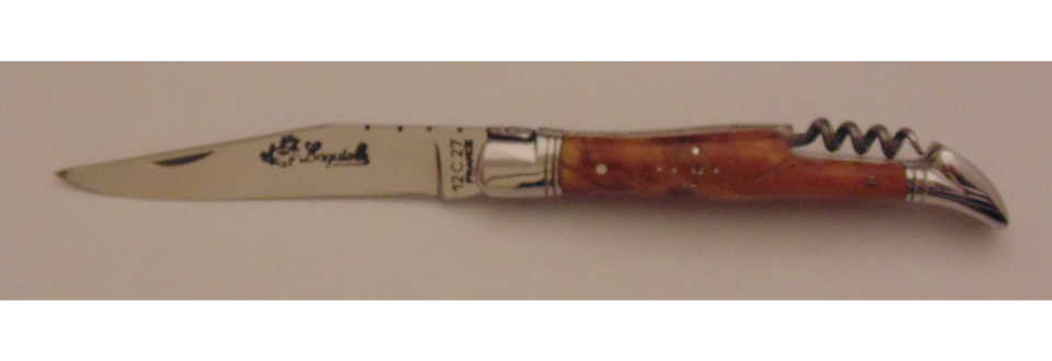 Couteau le Laguiole olivier 2 pièces tire bouchon 2 mitres inox 11124-11(11cm) 11224-11(12cm) Coutellerie Chevalerias Thiers