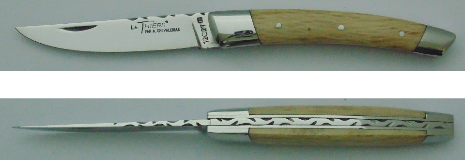 Couteau le Thiers chêne vert 12cm  2 mitres 21214-06 Coutellerie Chevalerias Thiers