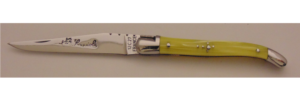 Couteau le Laguiole plexi jaune 9cm 2 mitres inox 10914-52 Coutellerie Chevalerias Thiers