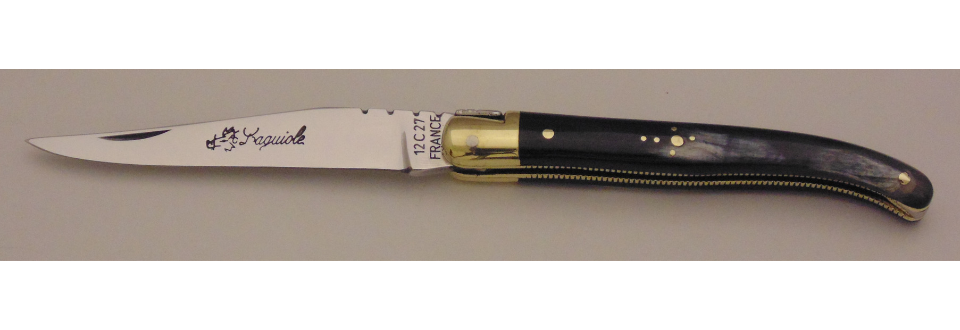 Couteau le Laguiole corne 10cm 1 mitre laiton 11011-01 Coutellerie Chevalerias Thiers