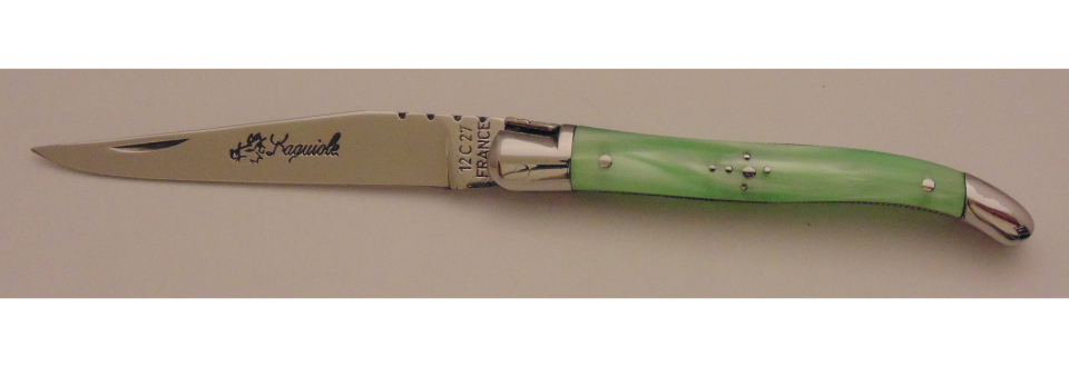 Couteau le Laguiole plexi vert 10cm 2 mitres inox 11014-51 Coutellerie Chevalerias Thiers