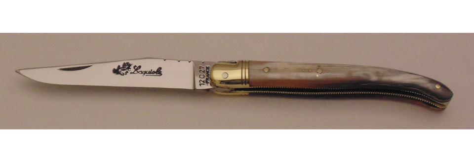 Couteau le Laguiole corne claire 11cm 1 mitre laiton 11111-02 Coutellerie Chevalerias Thiers
