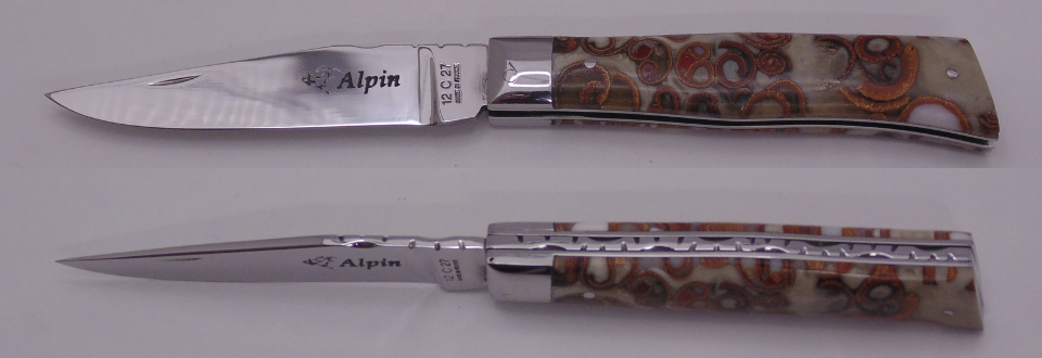 Couteau l'Alpin lame inox cannelle et resine blanche 31613-BL Coutellerie Chevalerias Thiers