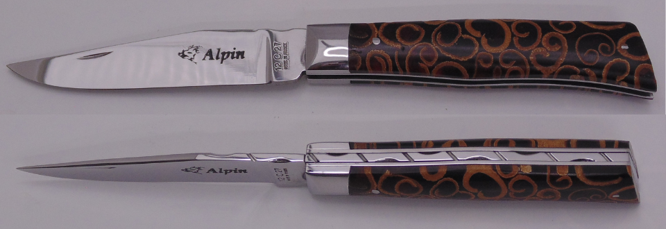 Couteau l'Alpin lame inox cannelle et resine rouge 31613-CR Coutellerie Chevalerias Thiers